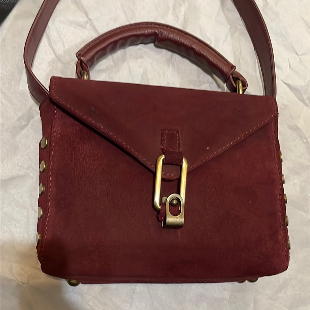 Elegant Suede Burgundy Handbag